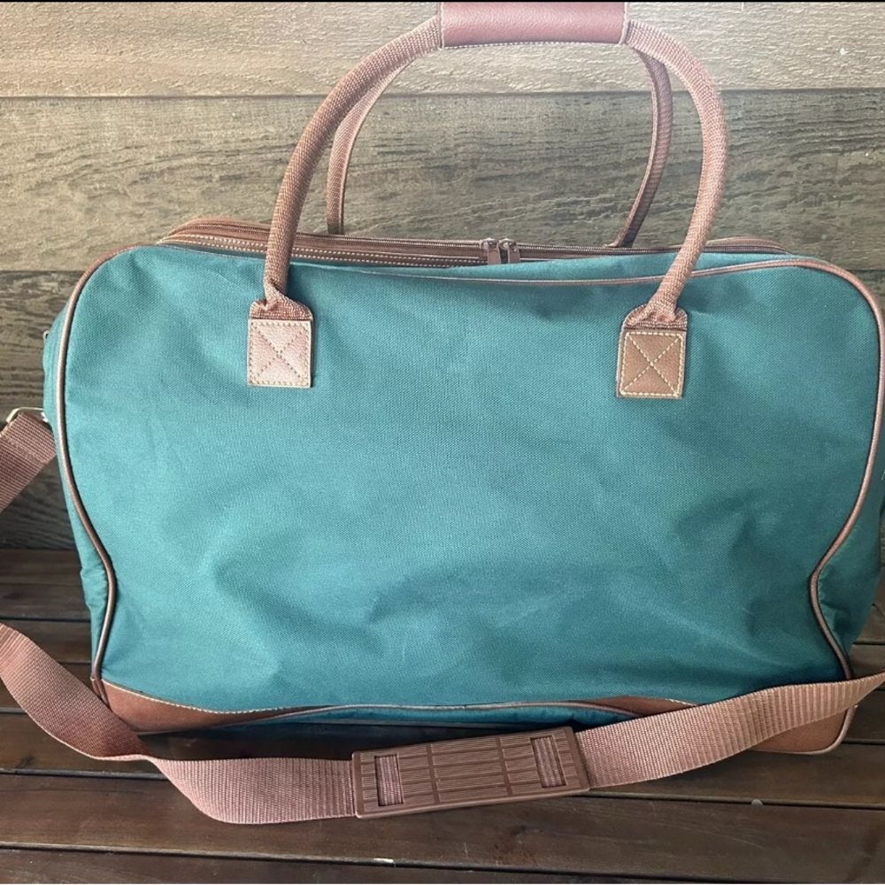 Polo Ralph Lauren Fragrances Overnight Bag Green Canvas Brown Trim Frame Top